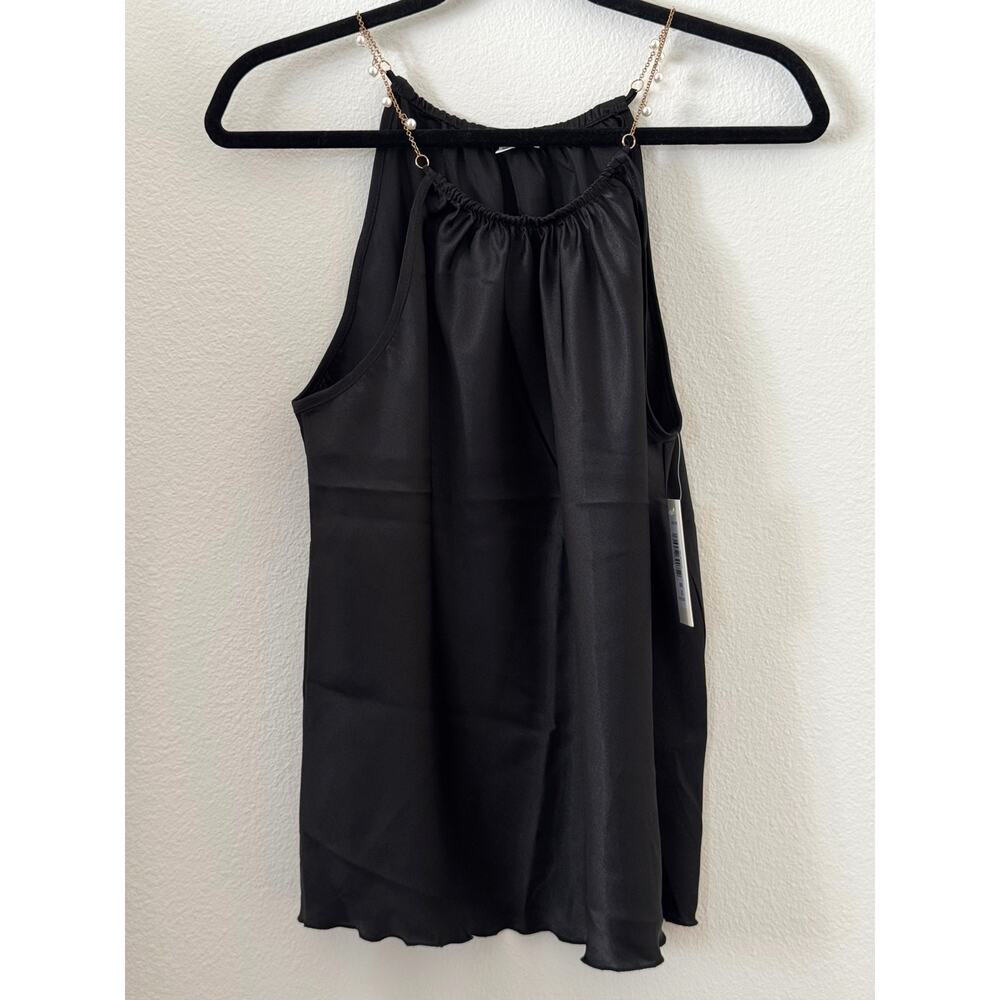 Tash and Sophie Black Pearl Chain Halter Satin Top Small Going Out